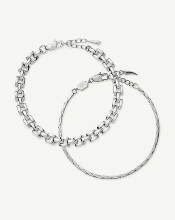 Lucy Williams Horizon & Timepiece Bracelet Set | Sterling Silver/Platinum Plated Bracelets Missoma 