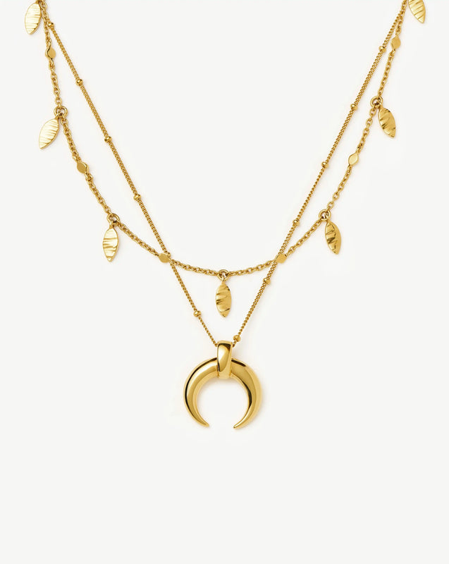 Lucy Williams Horn Necklace & Leaf Charm Choker Set | 18k Gold Plated Vermeil