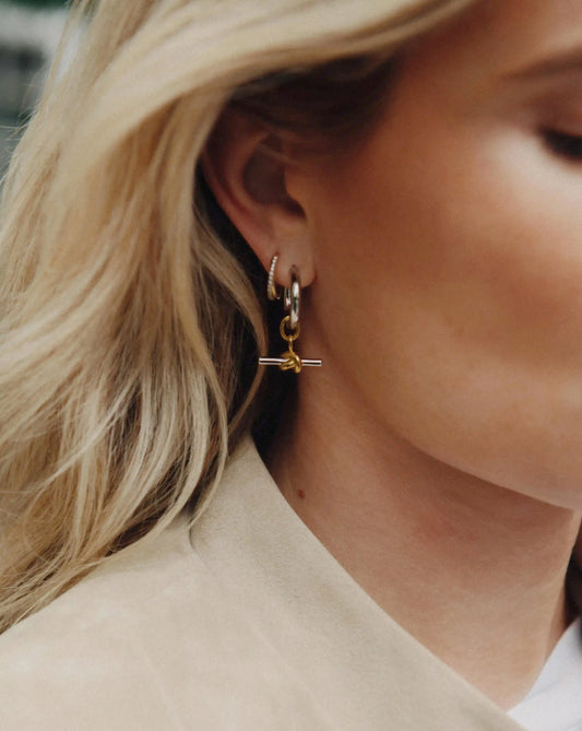 Lucy Williams Knot T-Bar Charm Hoop Earrings | Mixed Metal Earrings Missoma 
