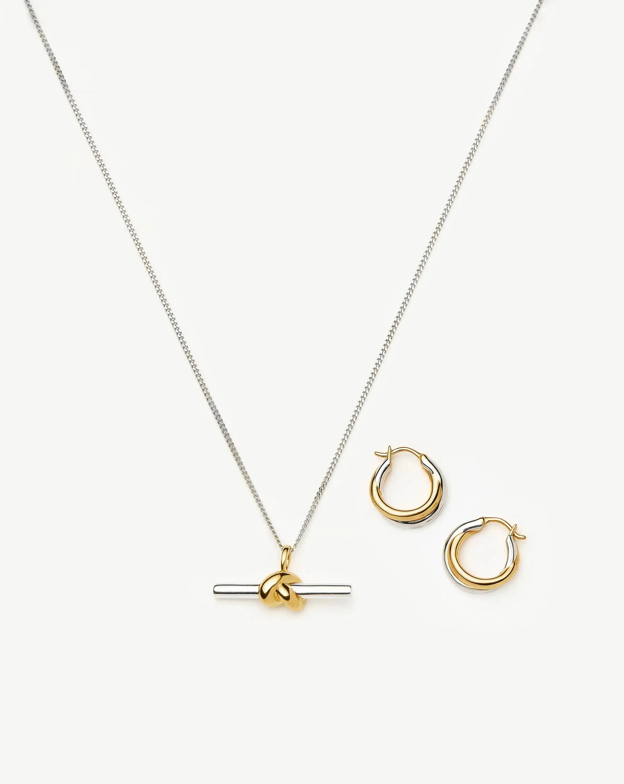 Lucy Williams Knot T-Bar Necklace & Entwine Earrings Set | Mixed Metal Earrings Missoma 