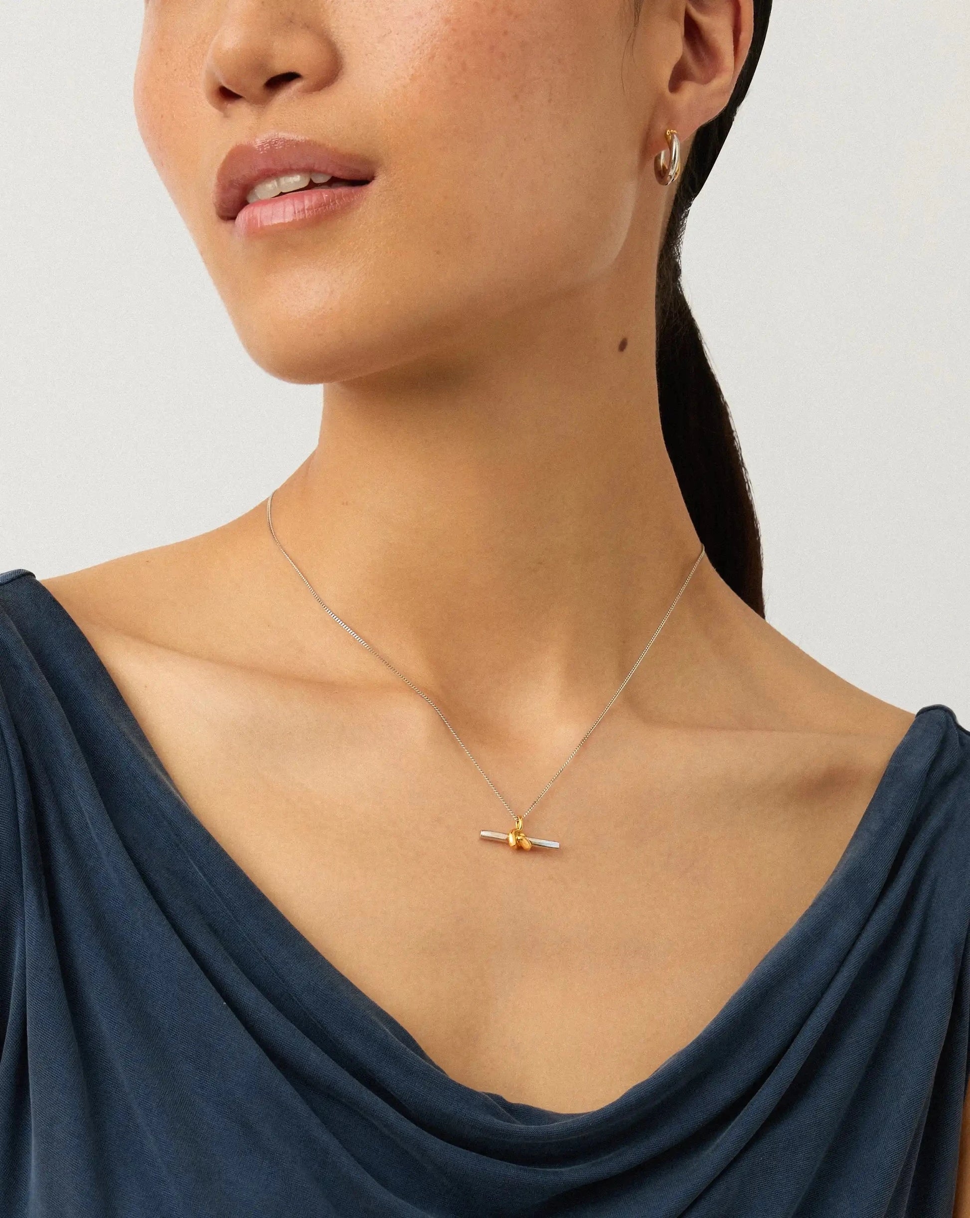 Lucy Williams Knot T-Bar Necklace & Entwine Earrings Set | Mixed Metal Earrings Missoma 