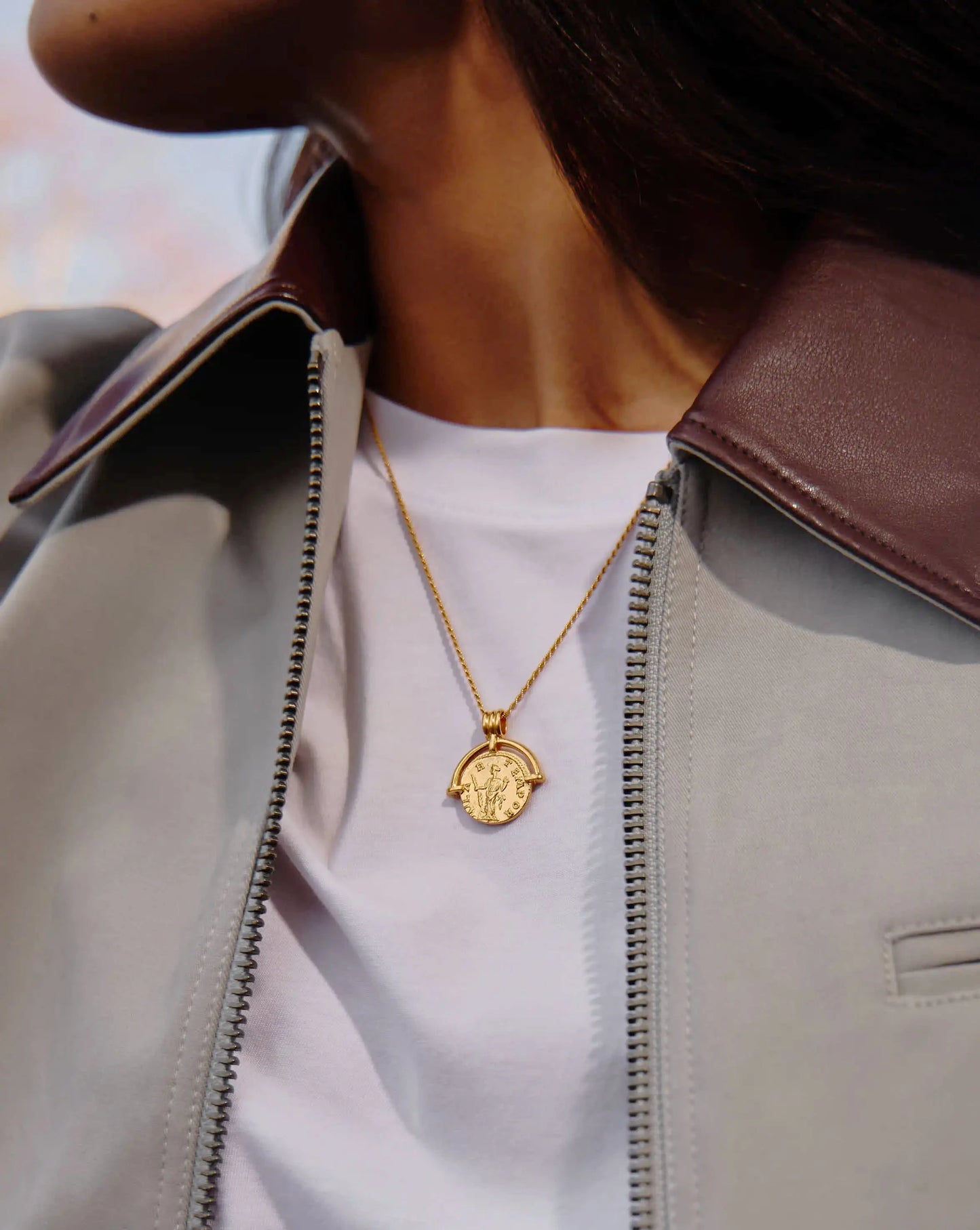 Lucy Williams Medium Engravable Roman Arc Coin Necklace | 18k Gold Plated Necklaces Missoma 