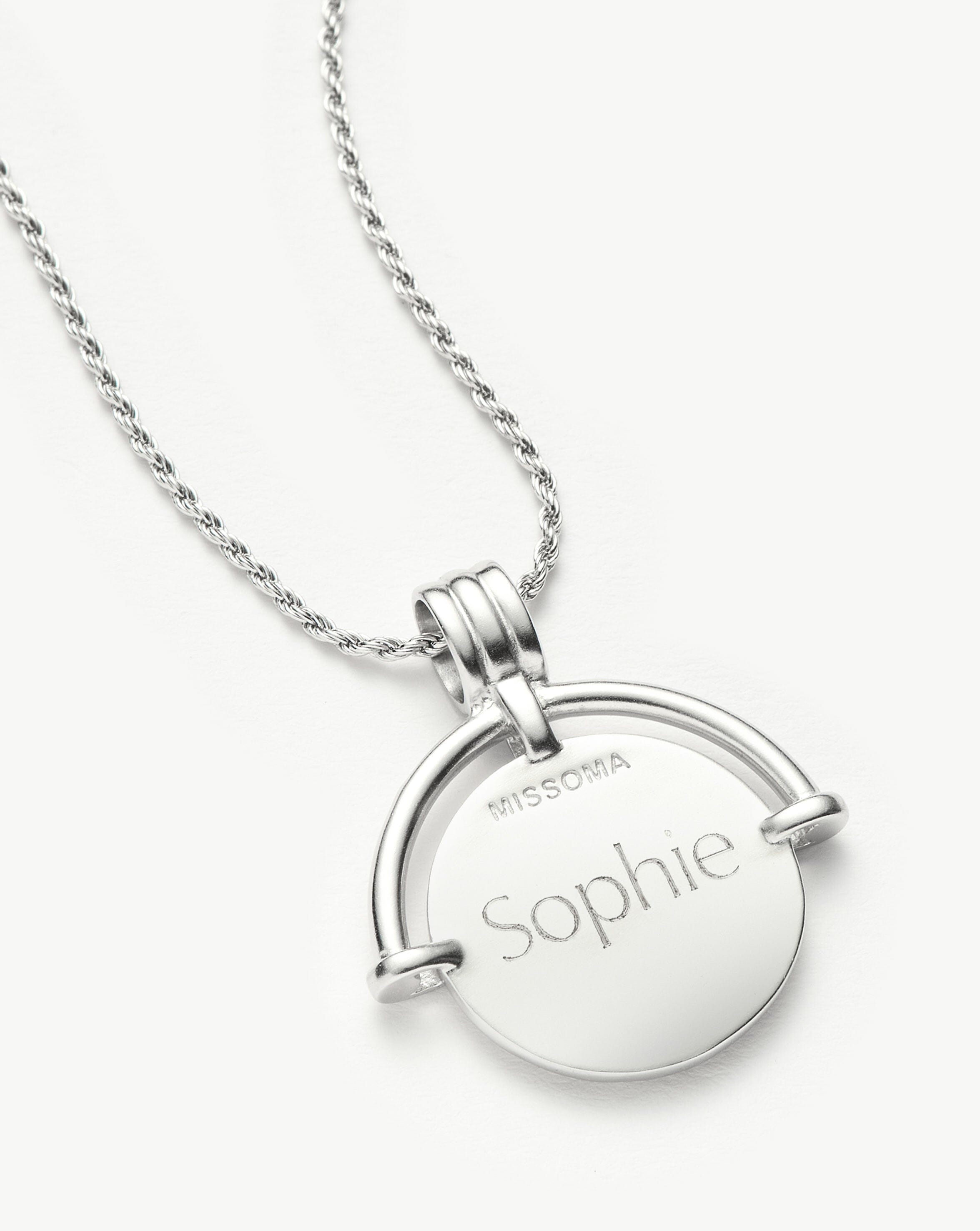 Lucy Williams Medium Engravable Roman Arc Coin Necklace | Silver Plated Necklaces Missoma 
