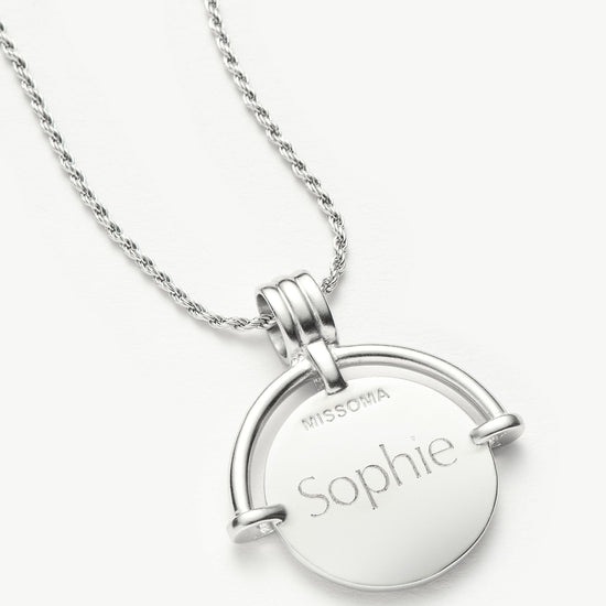 Lucy Williams Medium Engravable Roman Arc Coin Necklace | Silver Plated Necklaces Missoma 