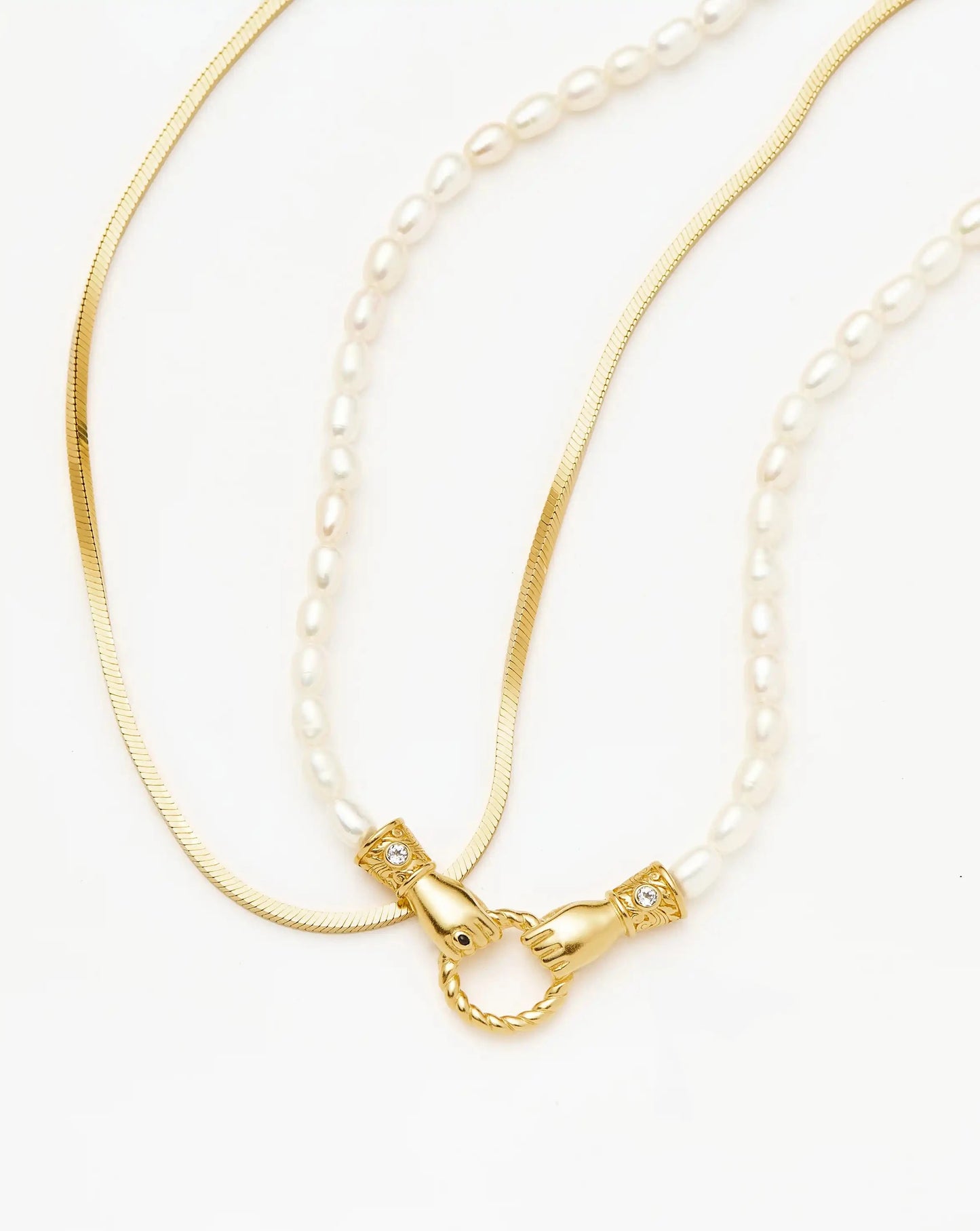 Lucy Williams Snake Chain & Harris Reed In Good Hands Necklace Set | 18k Gold Vermeil/18k Gold Plated/Pearl & Black Onyx Necklaces Missoma 