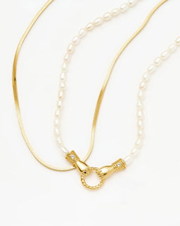 Lucy Williams Snake Chain & Harris Reed In Good Hands Necklace Set | 18k Gold Vermeil/18k Gold Plated/Pearl & Black Onyx