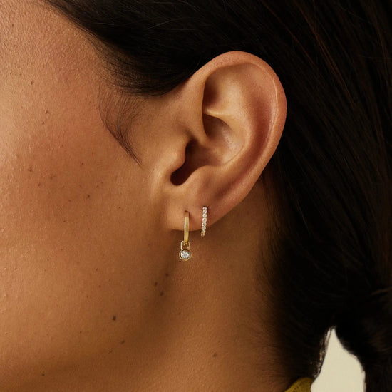 Lucy Williams Solid Gold Diamond Drop Huggies | 14k Solid Gold/Lab Grown Diamond Earrings Missoma 