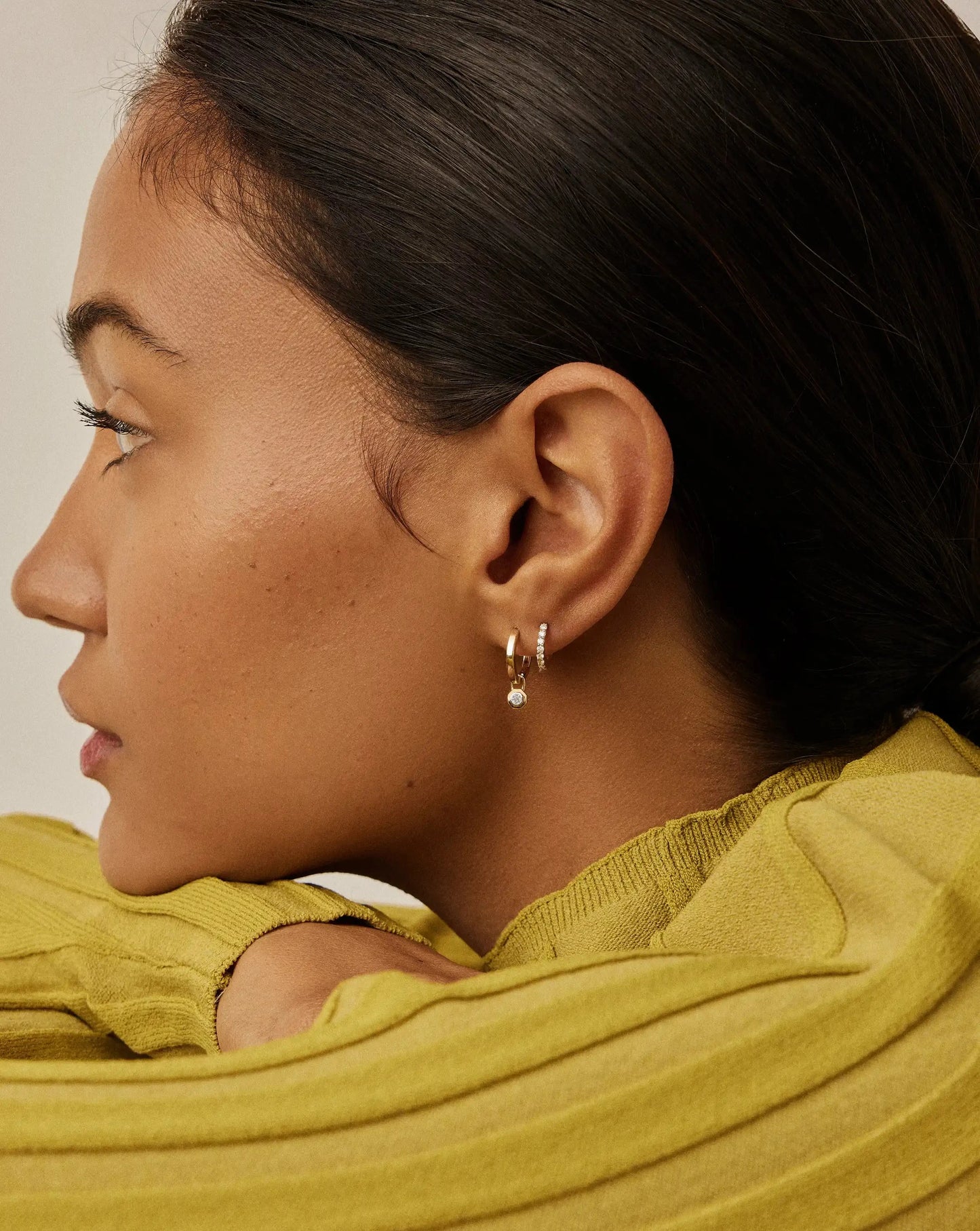 Lucy Williams Solid Gold Diamond Drop Huggies | 14k Solid Gold/Lab Grown Diamond Earrings Missoma 