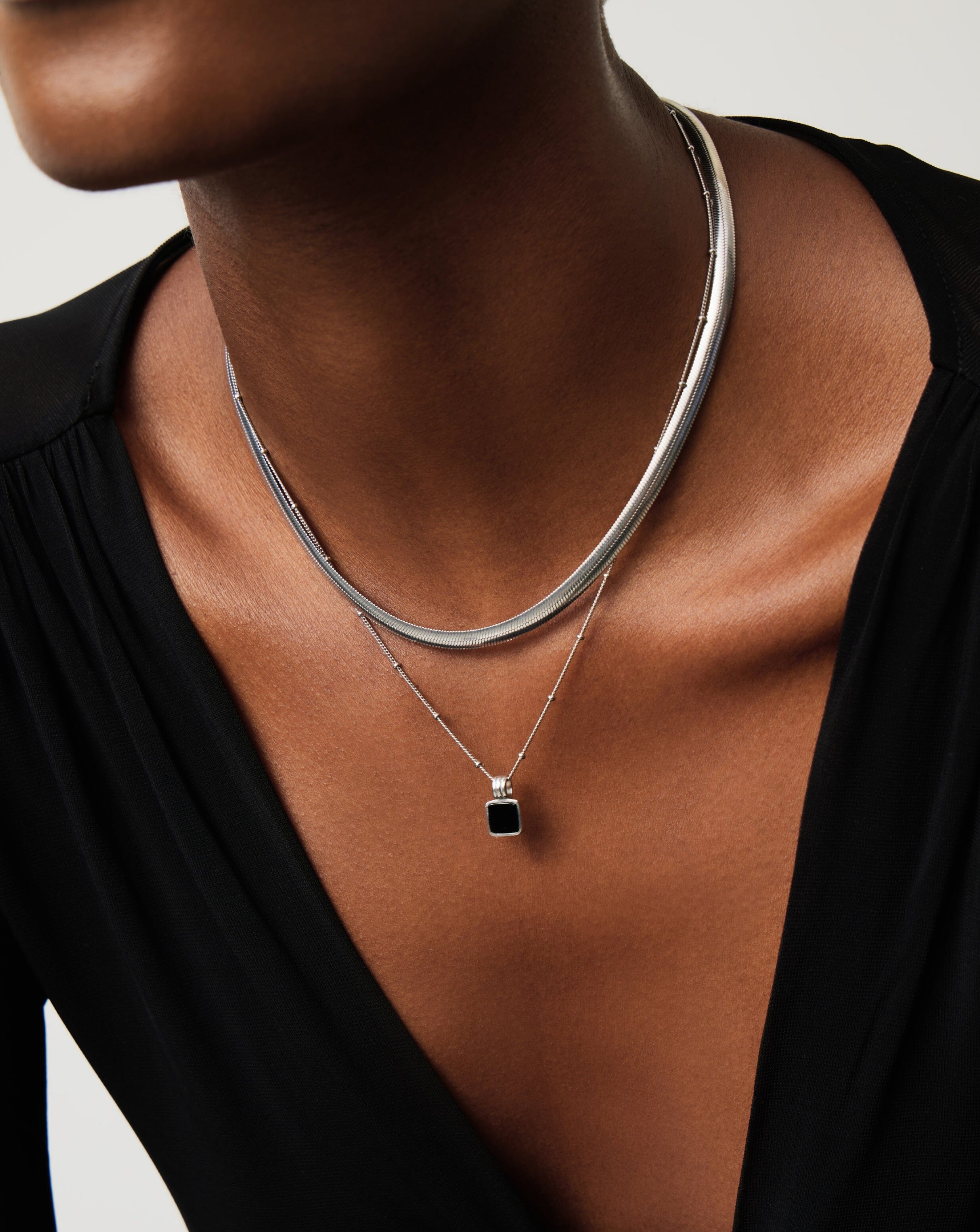 Lucy Williams Square Onyx Gemstone Necklace | Sterling Silver/Black Onyx Necklaces Missoma 