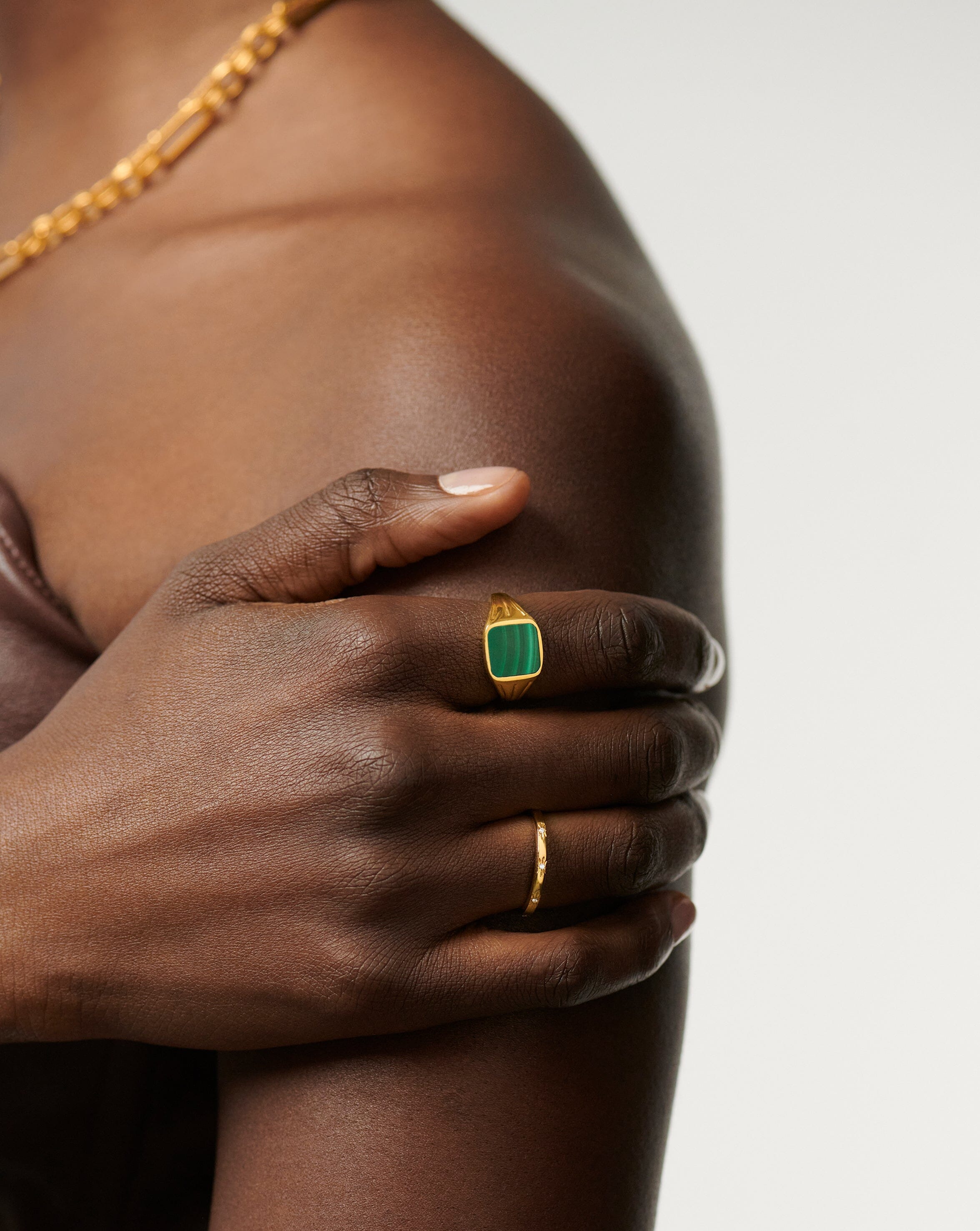 Lucy Williams Square Signet Ring | 18ct Gold Plated Vermeil/Malachite