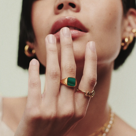 Lucy Williams Square Signet Ring | 18k Gold Vermeil/Malachite Rings Missoma 