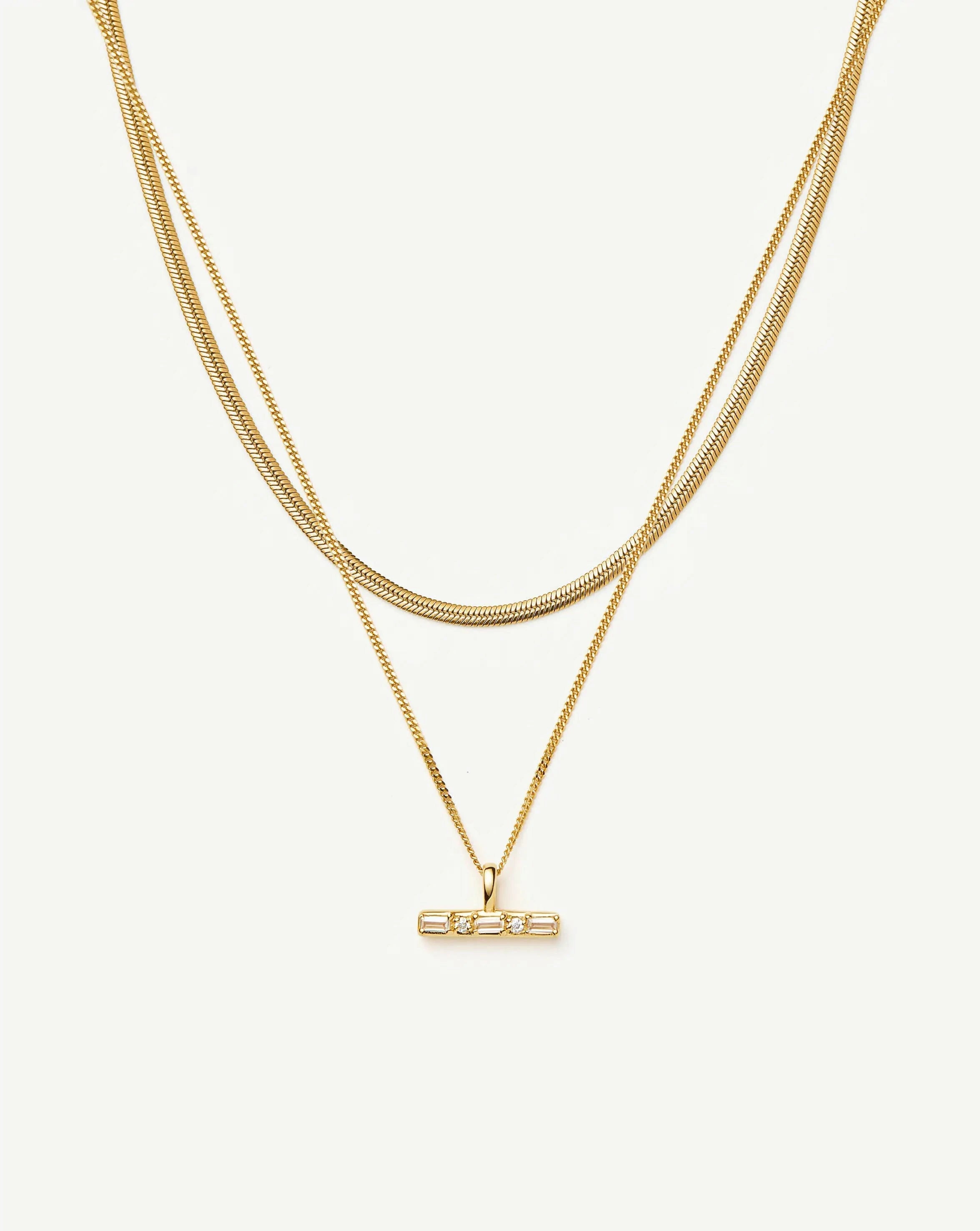 Lucy Williams T-Bar & Thin Snake Chain Necklace Set | 18k Gold Vermeil/18k Gold Plated Necklaces Missoma 