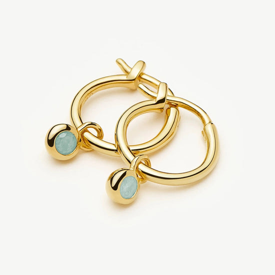 March Birthstone Mini Charm Hoop Earrings | 18k Gold Vermeil/Milky Aquamarine Earrings Missoma 