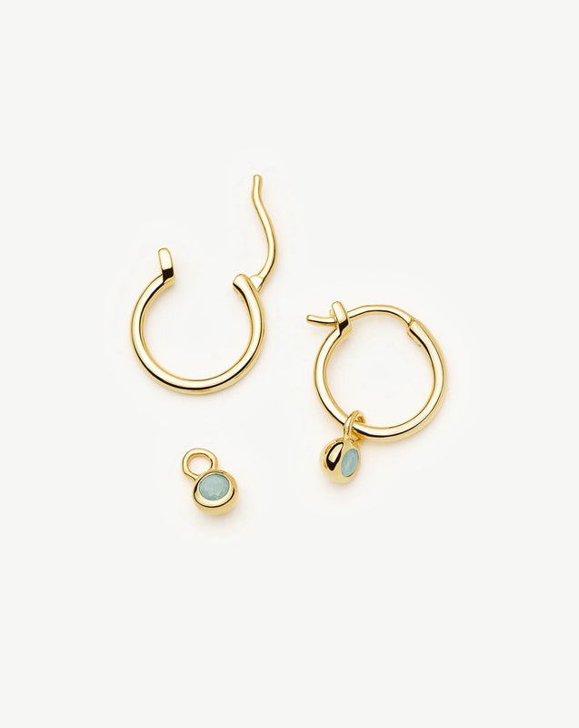 March Birthstone Mini Charm Hoop Earrings | 18k Gold Vermeil/Milky Aquamarine