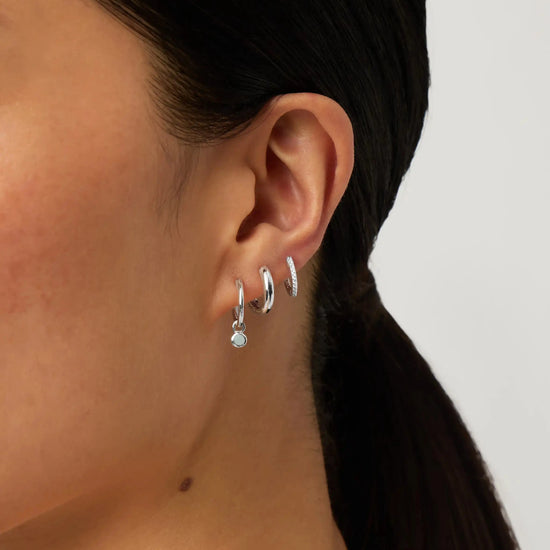 March Birthstone Mini Charm Hoop Earrings | Sterling Silver/Milky Aquamarine Earrings Missoma 