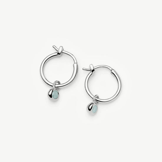 March Birthstone Mini Charm Hoop Earrings | Sterling Silver/Milky Aquamarine Earrings Missoma 