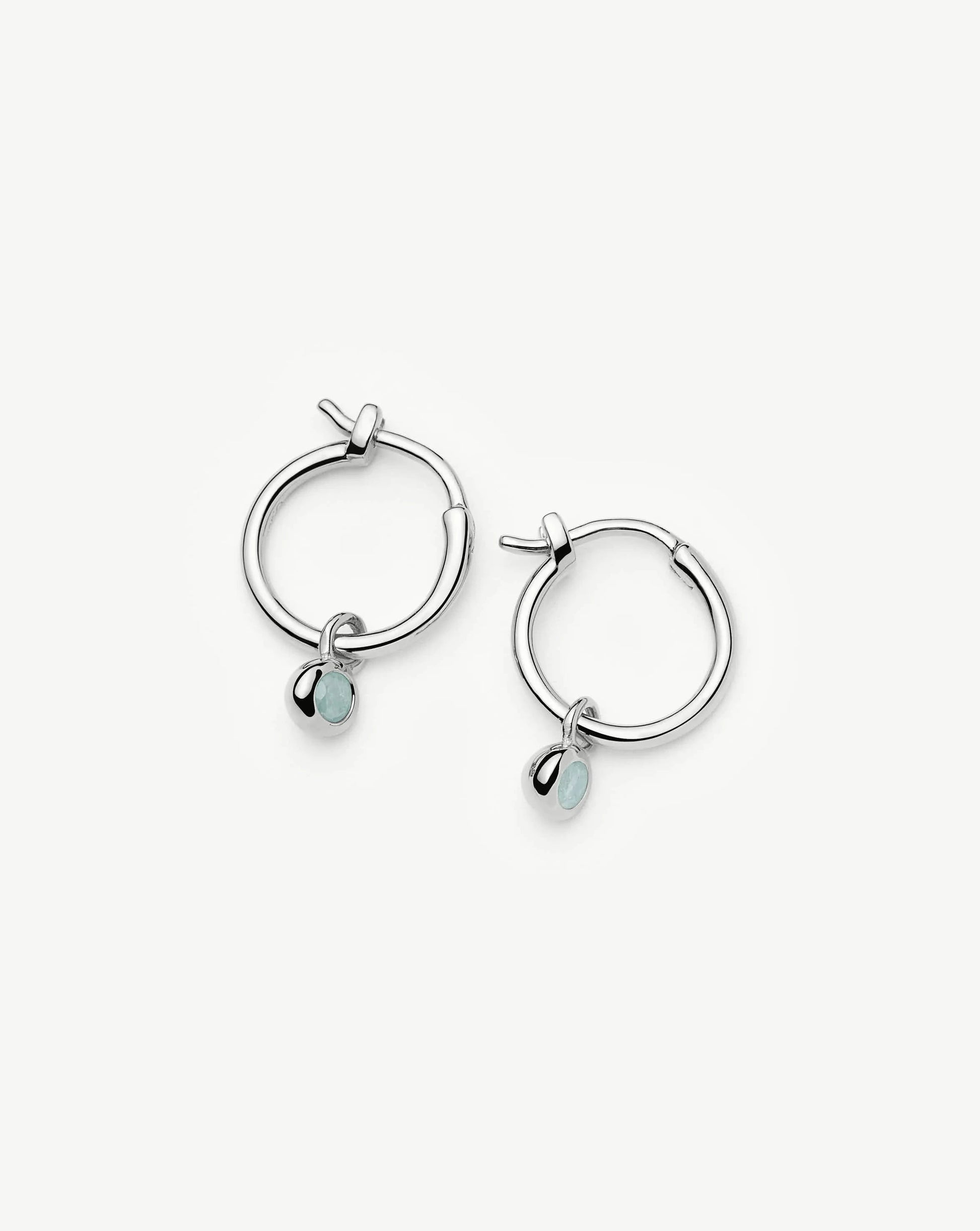 March Birthstone Mini Charm Hoop Earrings | Sterling Silver/Milky Aquamarine Earrings Missoma 