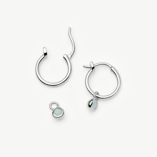 March Birthstone Mini Charm Hoop Earrings | Sterling Silver/Milky Aquamarine Earrings Missoma 