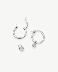 March Birthstone Mini Charm Hoop Earrings | Sterling Silver/Milky Aquamarine Earrings Missoma 