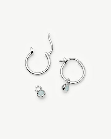 March Birthstone Mini Charm Hoop Earrings | Sterling Silver/Milky Aquamarine Earrings Missoma 