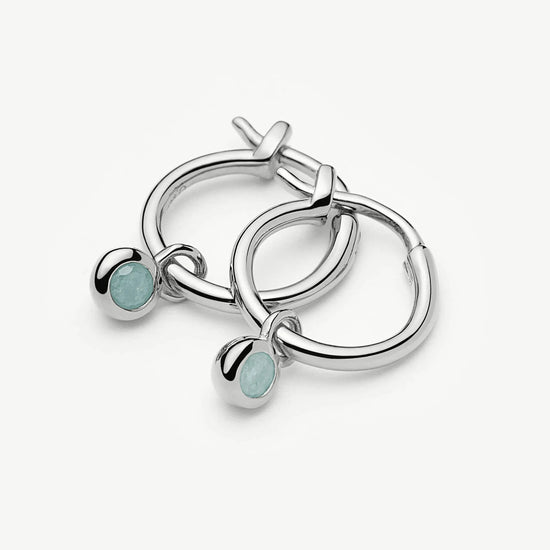 March Birthstone Mini Charm Hoop Earrings | Sterling Silver/Milky Aquamarine Earrings Missoma 