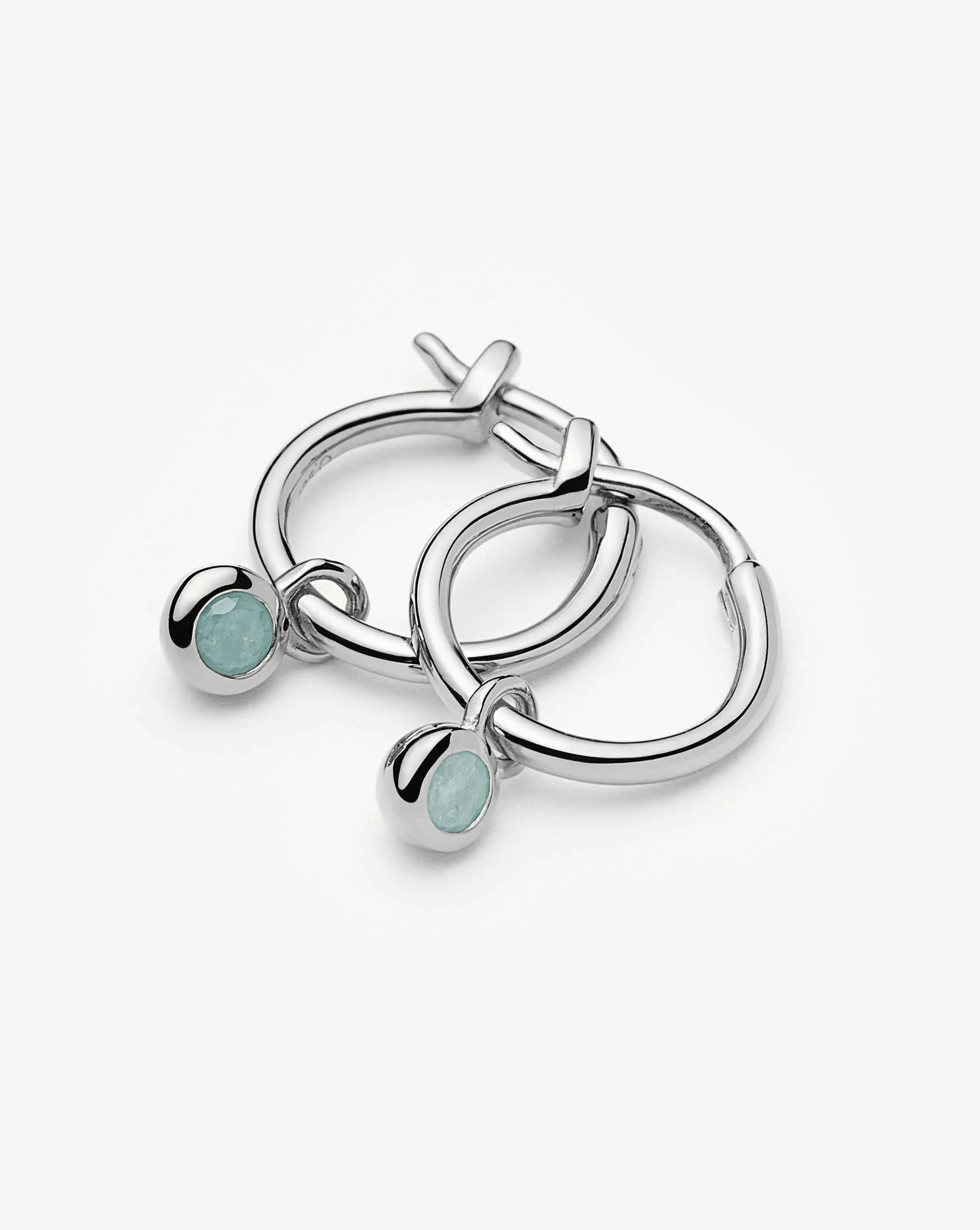 March Birthstone Mini Charm Hoop Earrings | Sterling Silver/Milky Aquamarine Earrings Missoma 