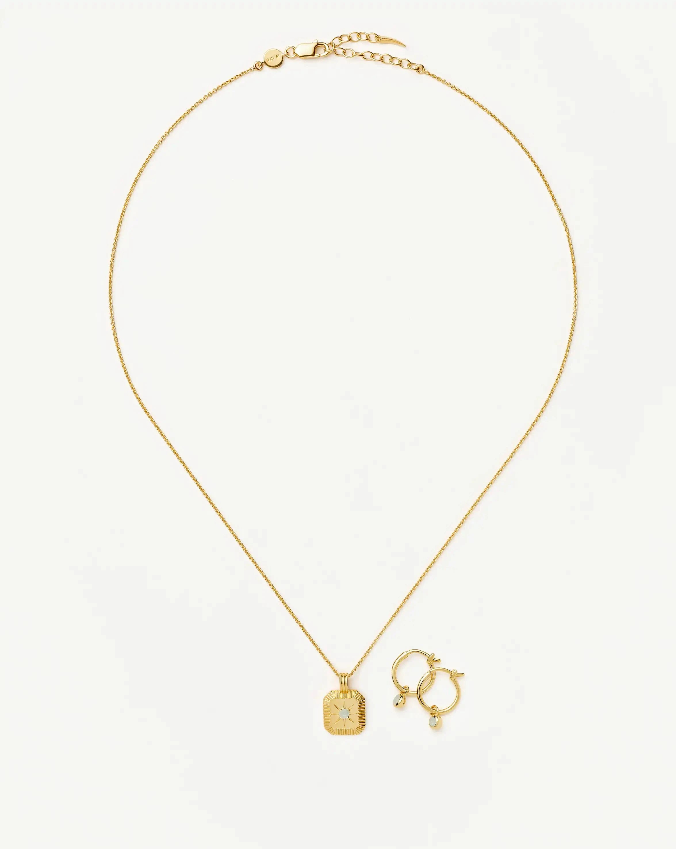 March Birthstone Necklace & Charm Earrings Set | 18k Gold Vermeil/Milky Aquamarine Necklaces Missoma 