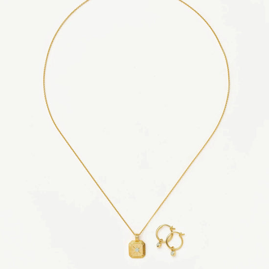 March Birthstone Necklace & Charm Earrings Set | 18k Gold Vermeil/Milky Aquamarine Necklaces Missoma 