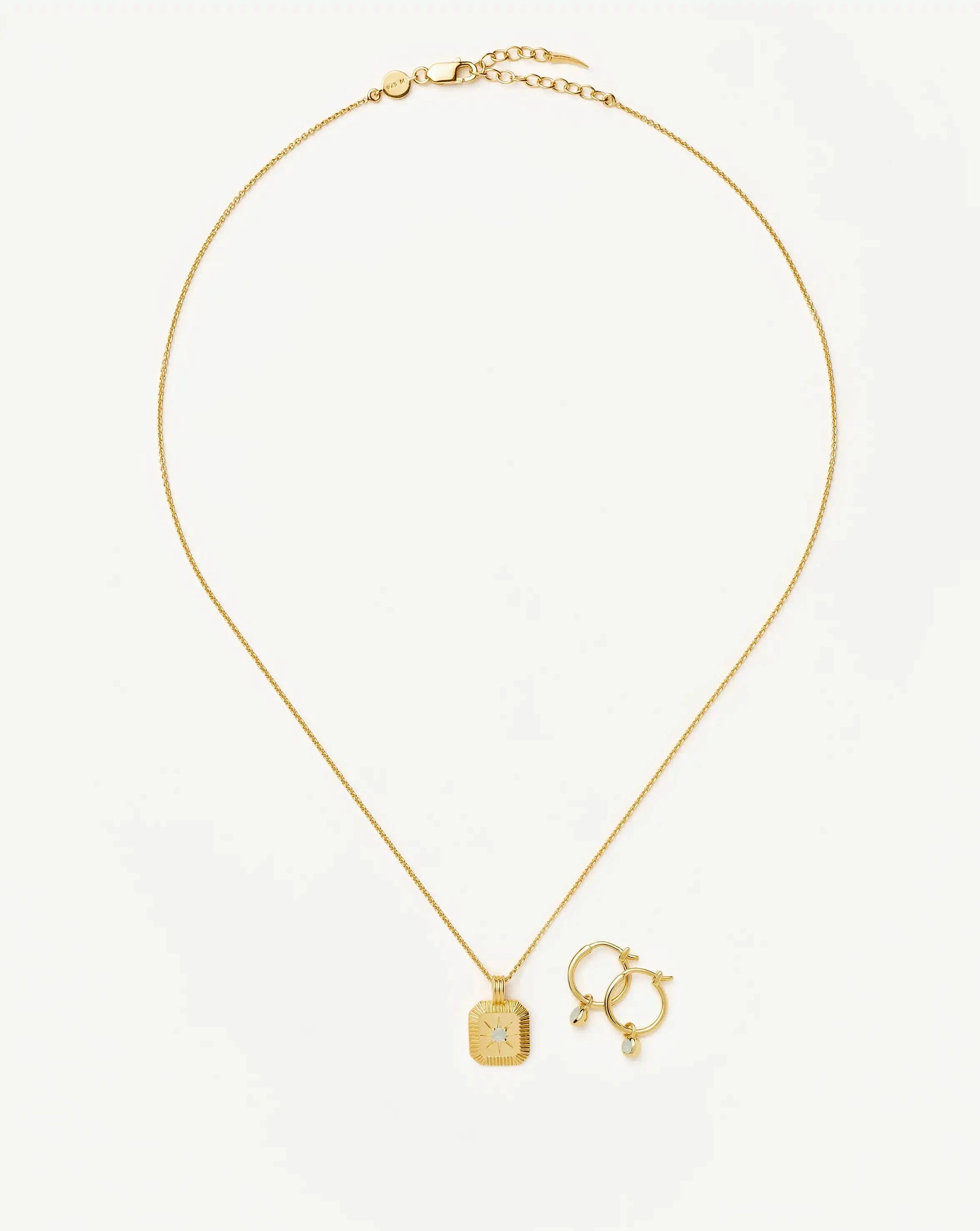 March Birthstone Necklace & Charm Earrings Set | 18k Gold Vermeil/Milky Aquamarine Necklaces Missoma 