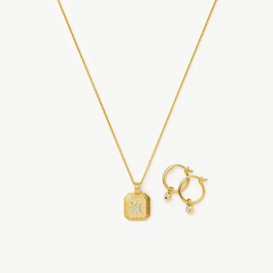 March Birthstone Necklace & Charm Earrings Set | 18k Gold Vermeil/Milky Aquamarine Necklaces Missoma 