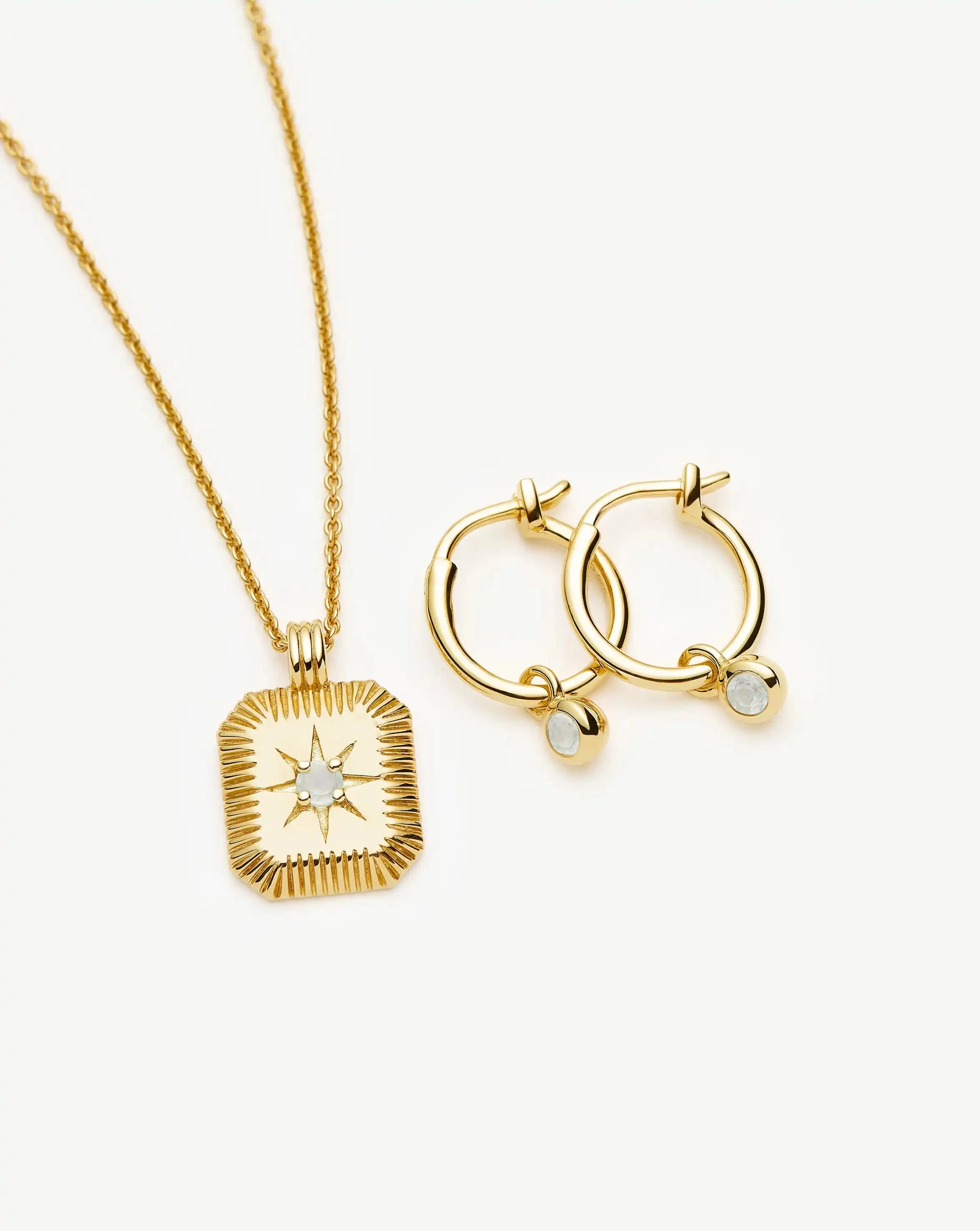 March Birthstone Necklace & Charm Earrings Set | 18k Gold Vermeil/Milky Aquamarine Necklaces Missoma 