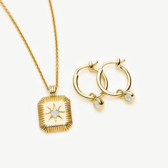 March Birthstone Necklace & Charm Earrings Set | 18k Gold Vermeil/Milky Aquamarine Necklaces Missoma 