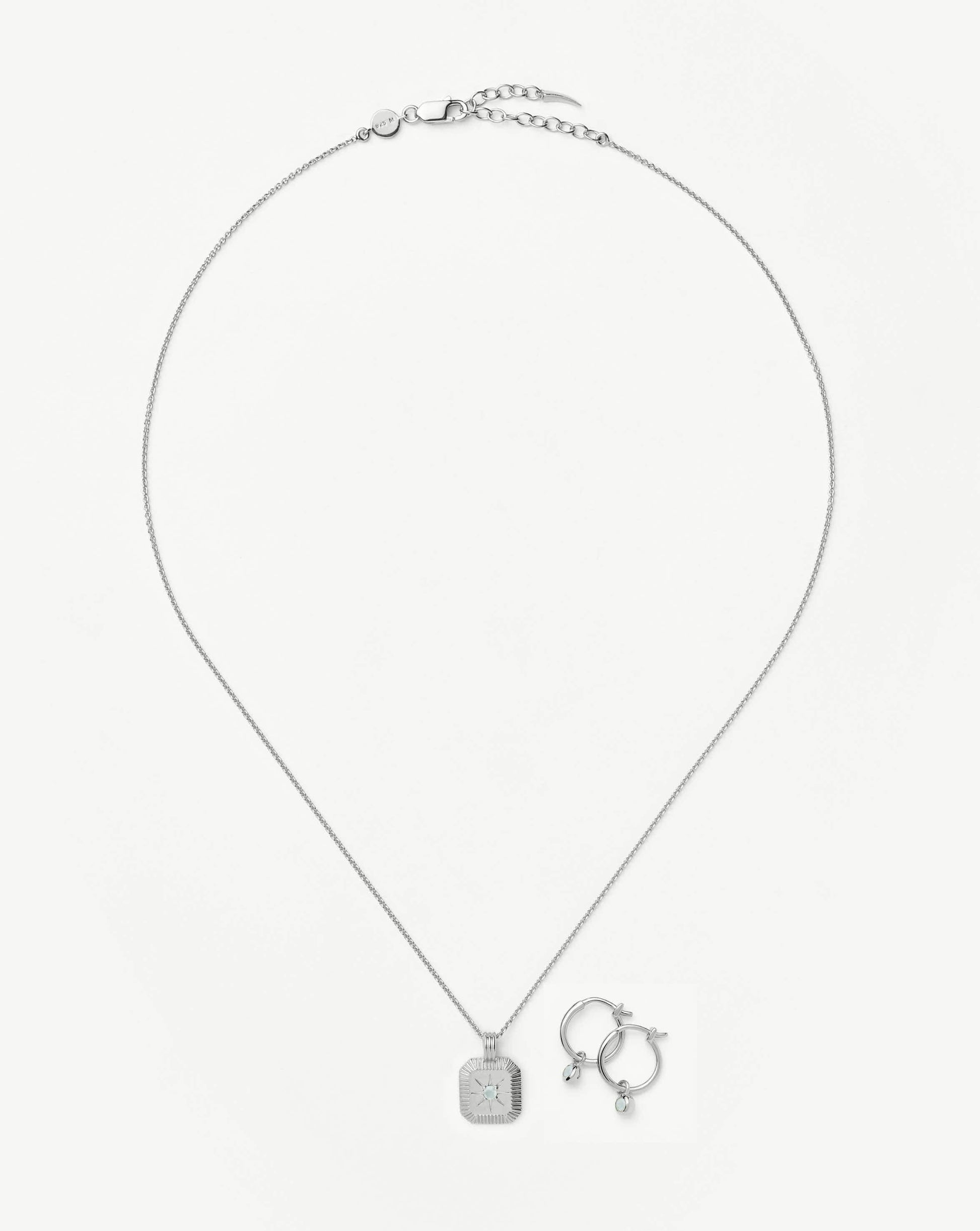 March Birthstone Necklace & Charm Earrings Set | Sterling Silver/Milky Aquamarine Necklaces Missoma 