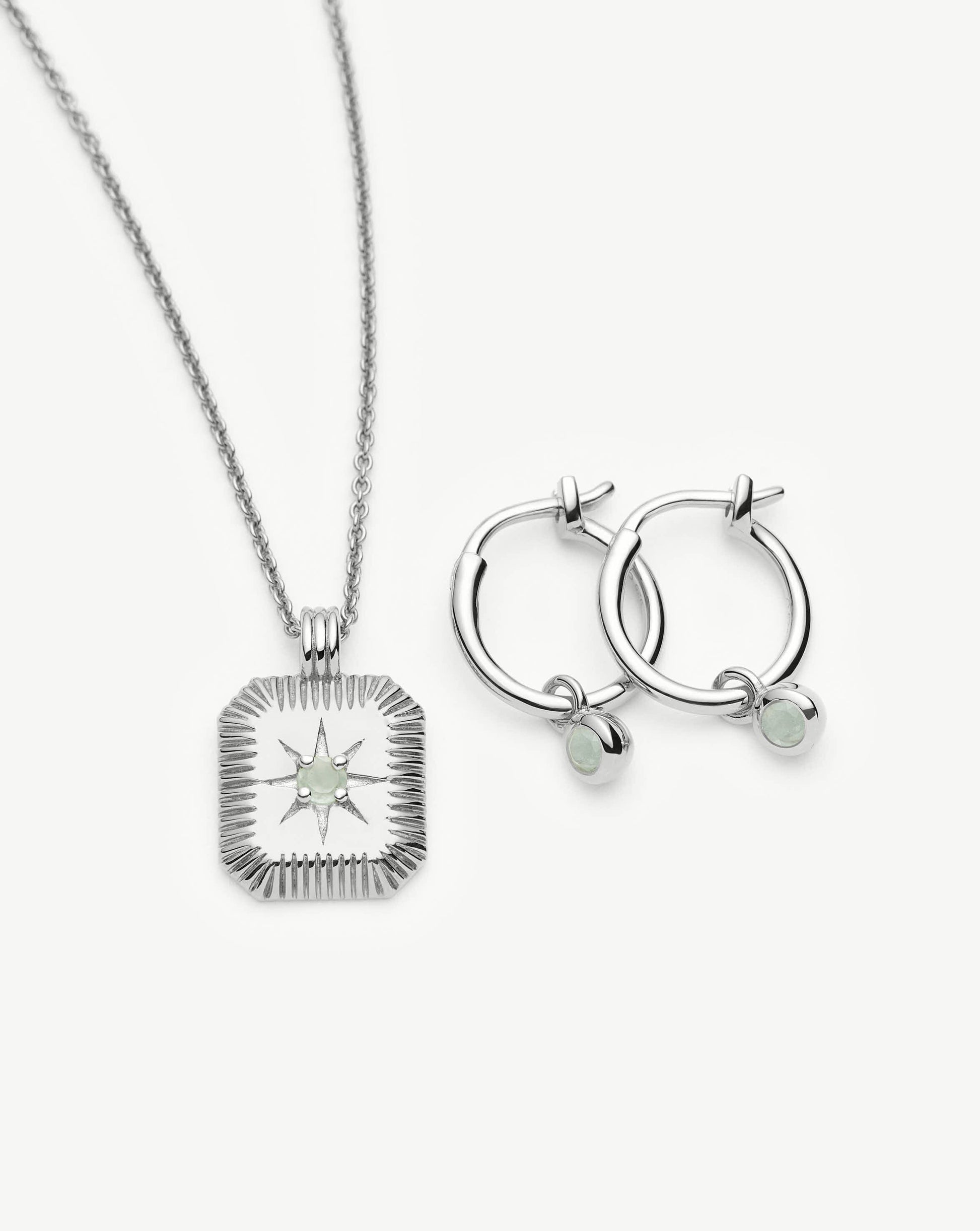 March Birthstone Necklace & Charm Earrings Set | Sterling Silver/Milky Aquamarine Necklaces Missoma 