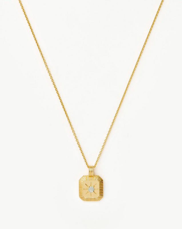 March Birthstone Pendant Necklace | 18k Gold Vermeil/Milky Aquamarine