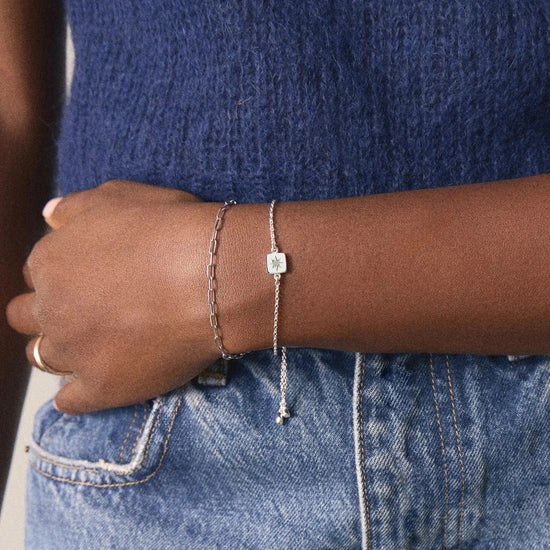 March Birthstone Slider Bracelet | Silver Plated/Milky Aquamarine Bracelets Missoma 