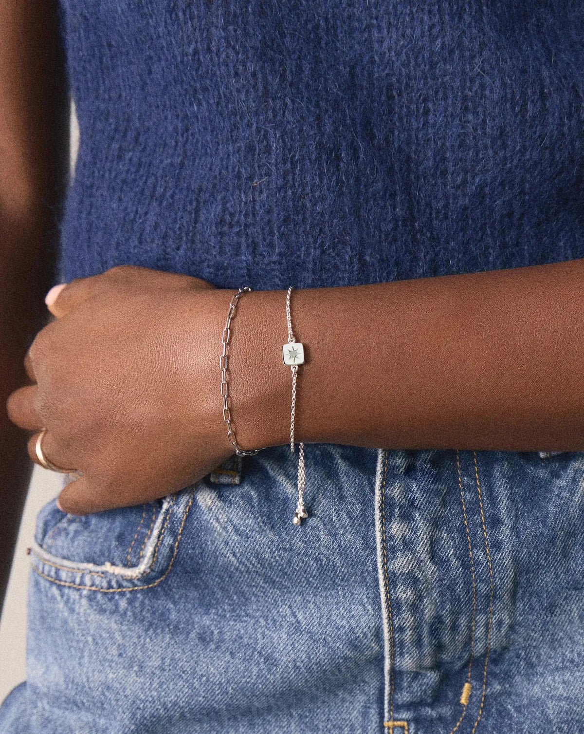March Birthstone Slider Bracelet | Silver Plated/Milky Aquamarine Bracelets Missoma 