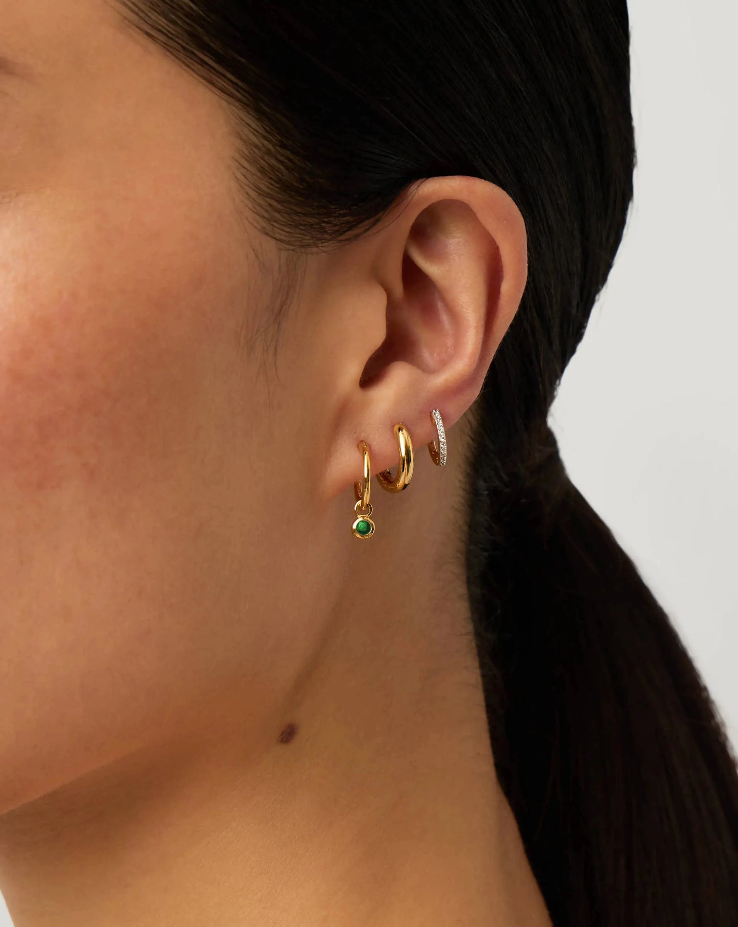 May Birthstone Mini Charm Hoop Earrings | 18k Gold Vermeil/Green Onyx Earrings Missoma 