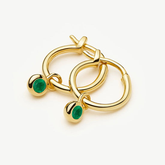 May Birthstone Mini Charm Hoop Earrings | 18k Gold Vermeil/Green Onyx Earrings Missoma 