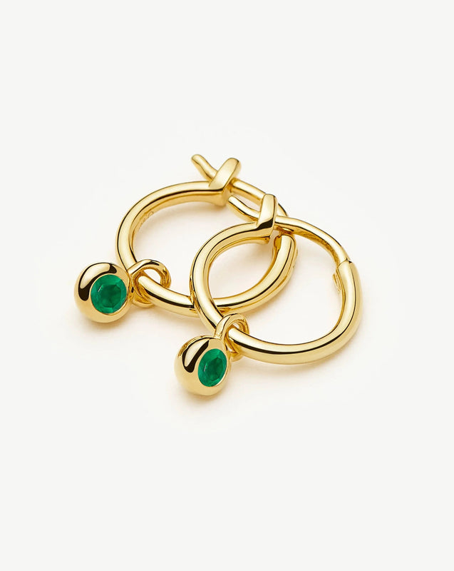 May Birthstone Mini Charm Hoop Earrings | 18k Gold Vermeil/Green Onyx