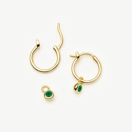 May Birthstone Mini Charm Hoop Earrings | 18k Gold Vermeil/Green Onyx Earrings Missoma 