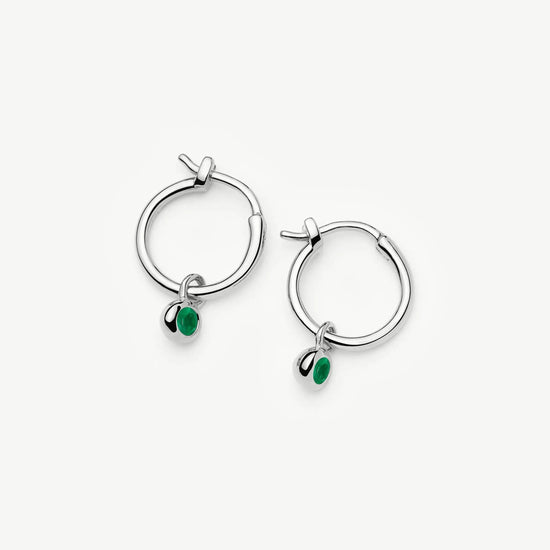 May Birthstone Mini Charm Hoop Earrings | Sterling Silver/Green Onyx Earrings Missoma 