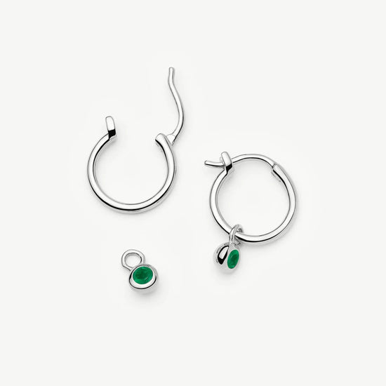 May Birthstone Mini Charm Hoop Earrings | Sterling Silver/Green Onyx Earrings Missoma 