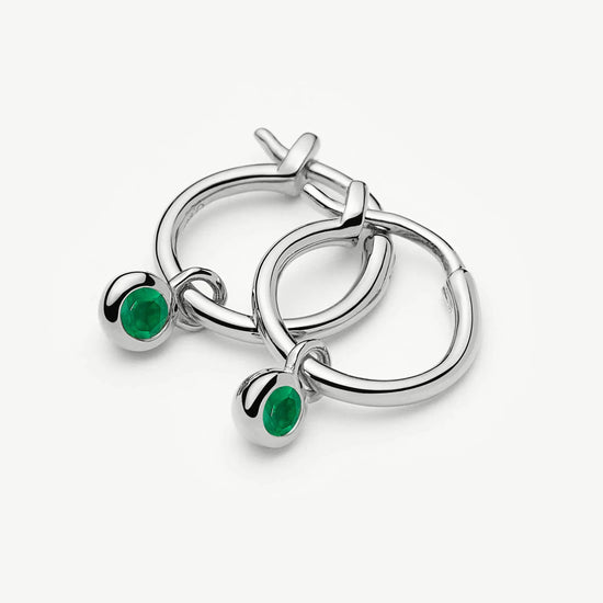 May Birthstone Mini Charm Hoop Earrings | Sterling Silver/Green Onyx Earrings Missoma 