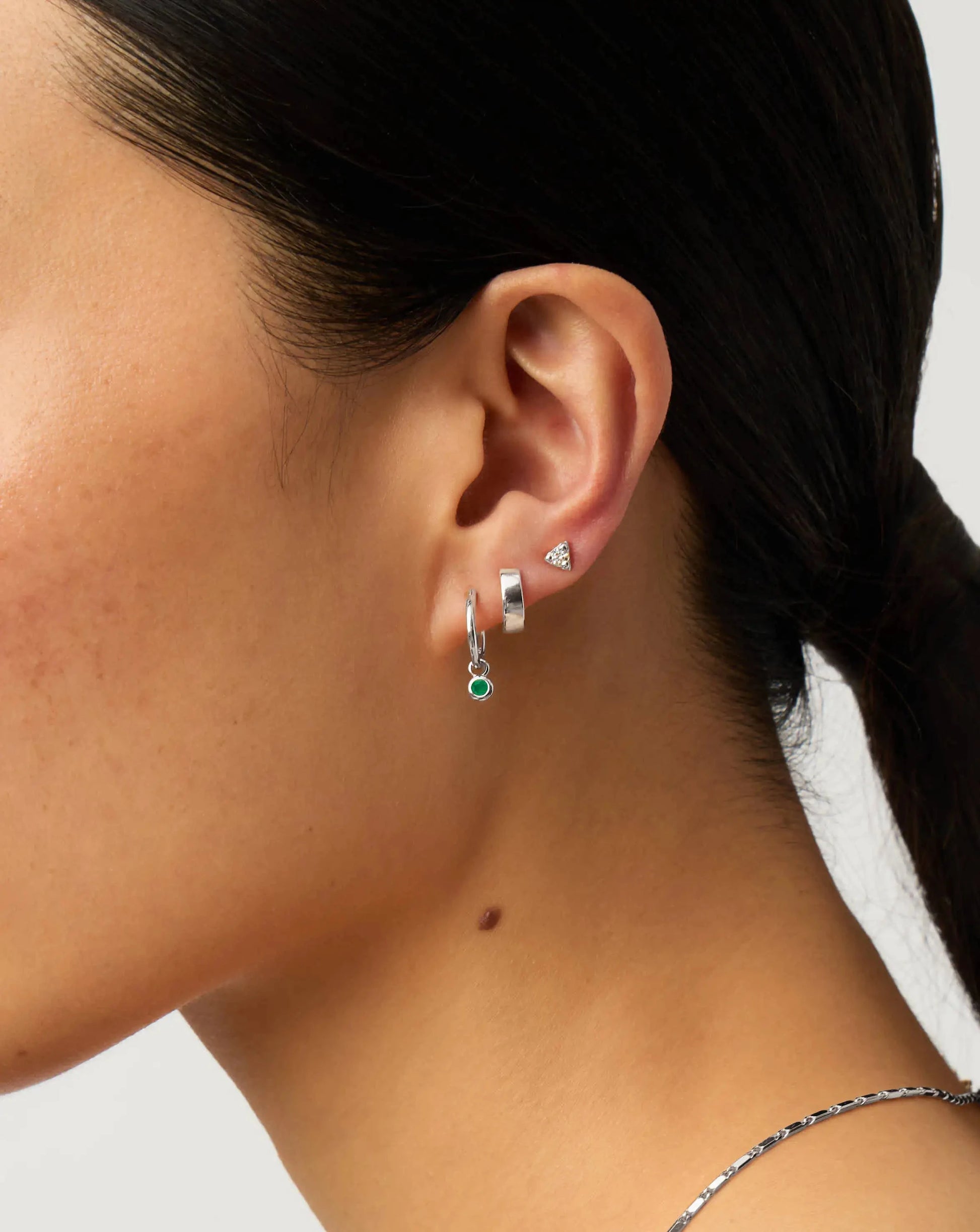 May Birthstone Mini Charm Hoop Earrings | Sterling Silver/Green Onyx Earrings Missoma 