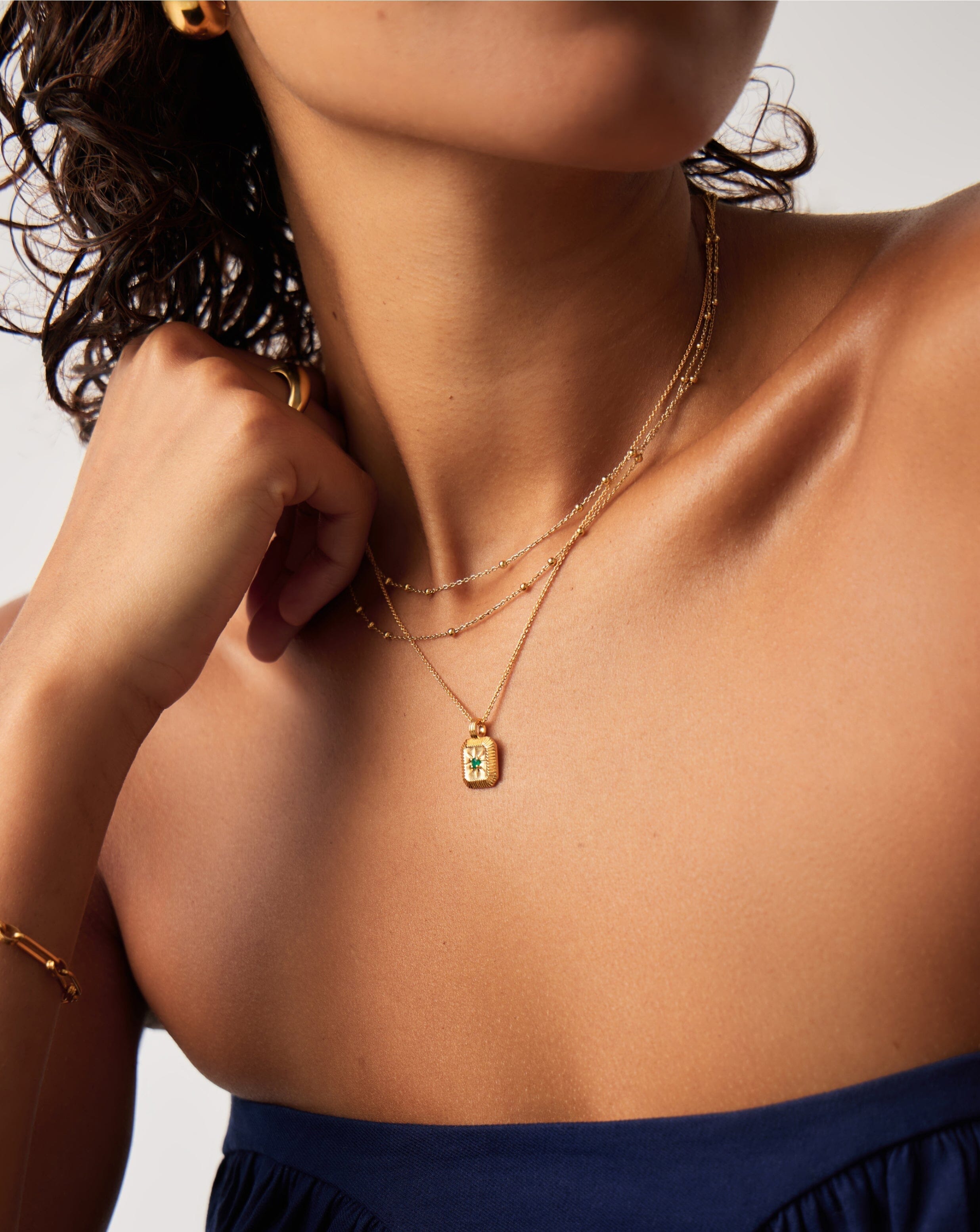 May Birthstone Necklace & Charm Earrings Set | 18k Gold Vermeil/Green Onyx Necklaces Missoma 