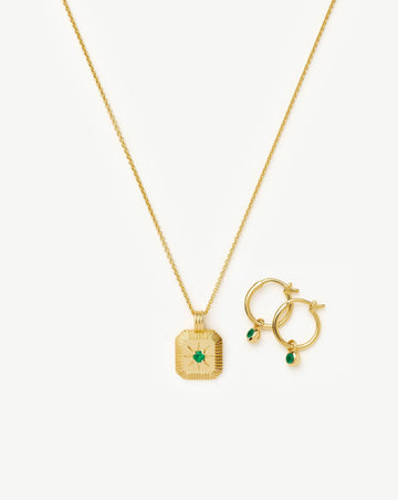 May Birthstone Necklace & Charm Earrings Set | 18k Gold Vermeil/Green Onyx Necklaces Missoma 