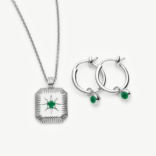 May Birthstone Necklace & Charm Earrings Set | Sterling Silver/Green Onyx Necklaces Missoma 