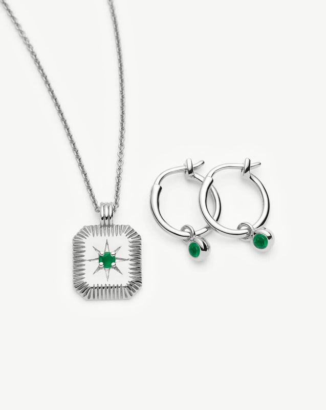 May Birthstone Necklace & Charm Earrings Set | Sterling Silver/Green Onyx