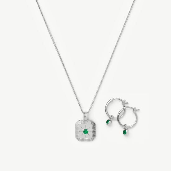 May Birthstone Necklace & Charm Earrings Set | Sterling Silver/Green Onyx Necklaces Missoma 